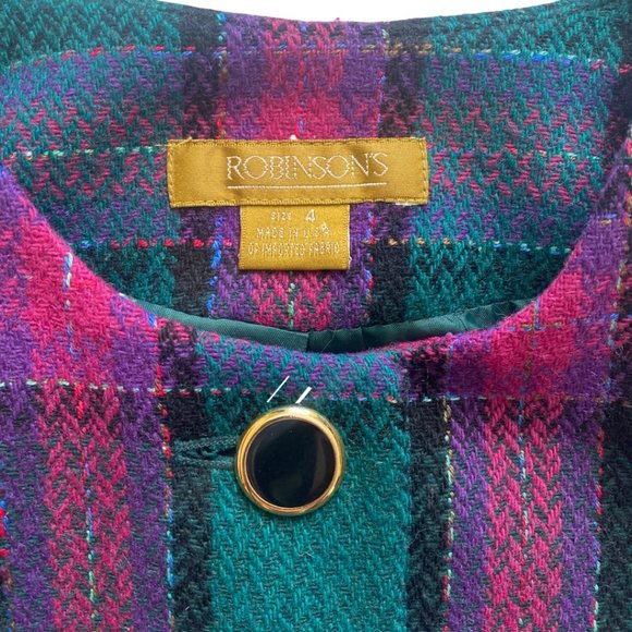 💕sold💕VINTAGE ROBINSON'S Blazer Jacket Purple Plaid Wool Blend - Picture 4 of 6